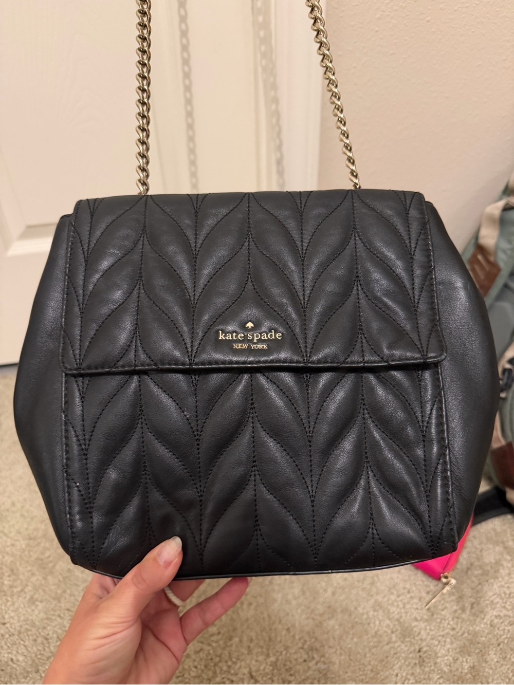 kate spade Black Quilted Leather Chain Crossbody Bag